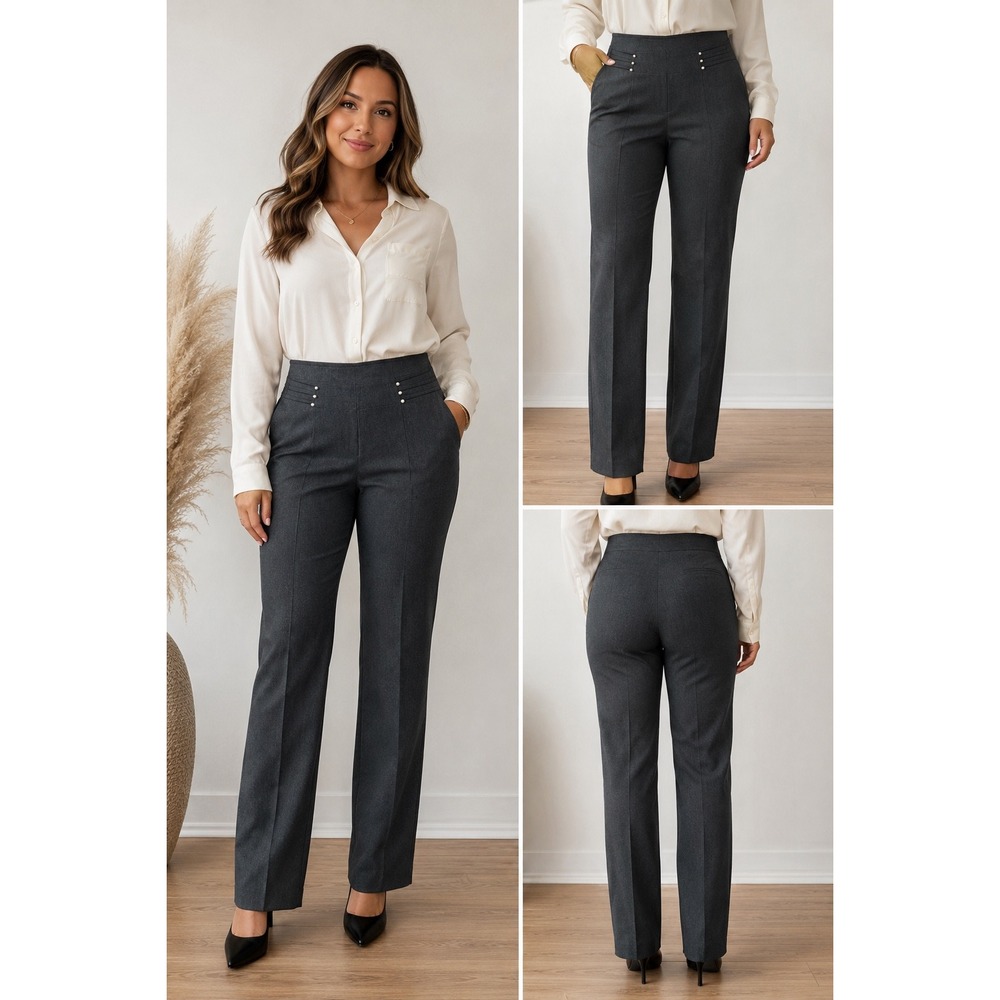 Rafaella Womens Gray High Rise Pull On Straight Leg Dress Pants Size‎ 6 office